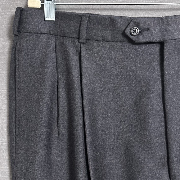 Vintage Lands End Pants 38L Charcoal Gray Red Windowpane Pleated Trousers 38x32